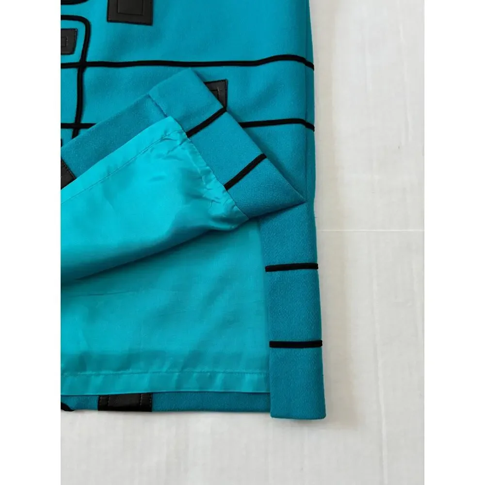 Carlisle Skirt Pencil Wool Blend Turquoise Black Geometric Raised Pattern Size 8